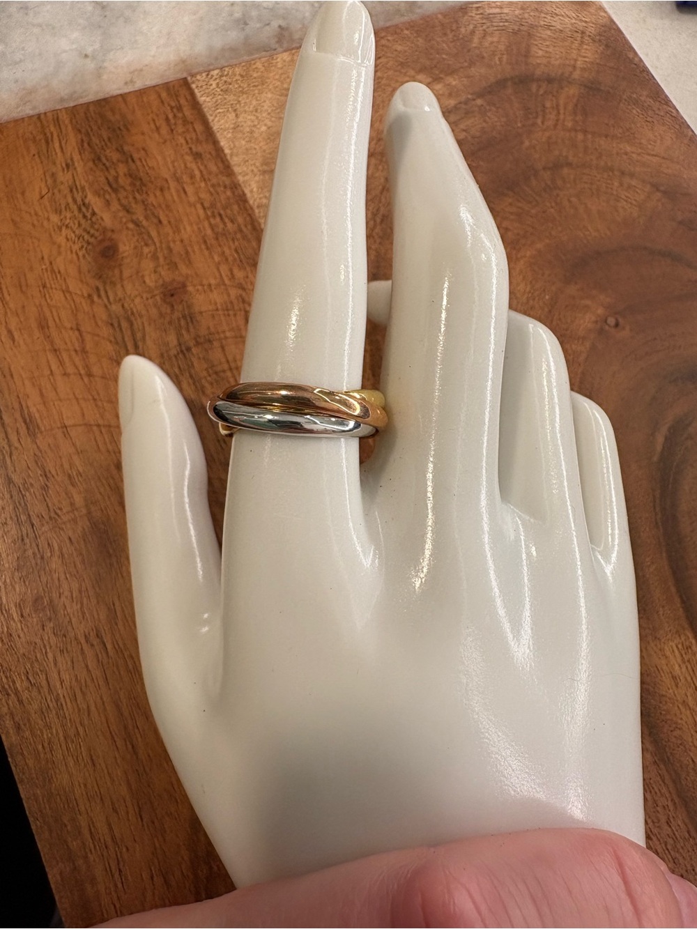 Sterling Silver Three-Tone Gold and Silver Twisted Band Ring - Size 8.5